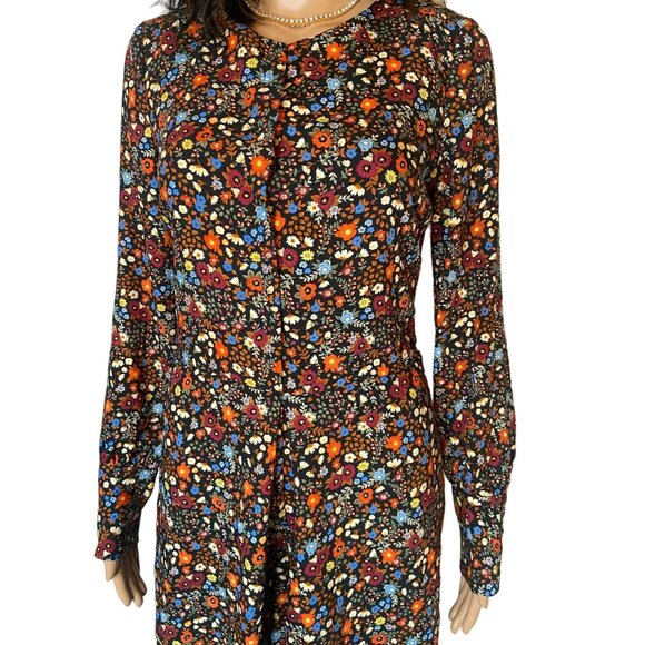 Zara Trafaluc Floral Button Front Romper Black Long Sleeve Size S Boho - Picture 5 of 9